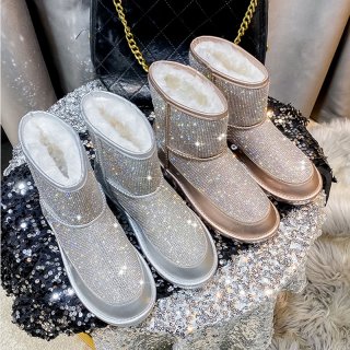 Luxury Designer Shoes Woman 2022 Snow Ankle Boots Female Fashion Crystal Booties Flats Winter Shoes Girls Footwear Large Size